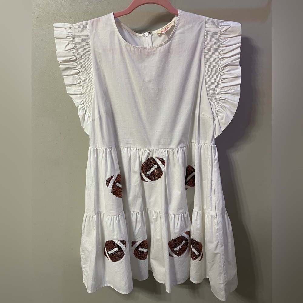 SOLD- NWT Peach Love flutter sleeve sequin football dress.